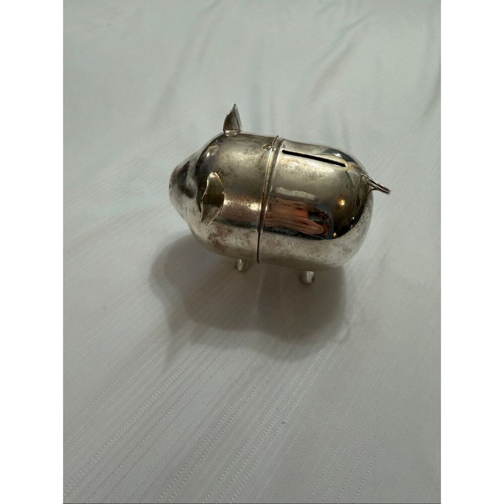 Vintage MCM Chrome Metal Piggy Coin Bank Screw Closure Made in Japan
